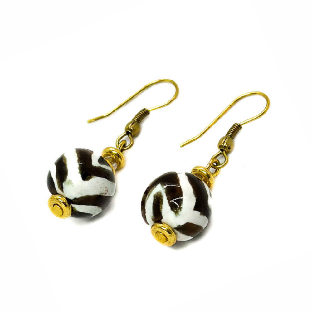 African Gold Earrings – Kazuri Beads - Main Image